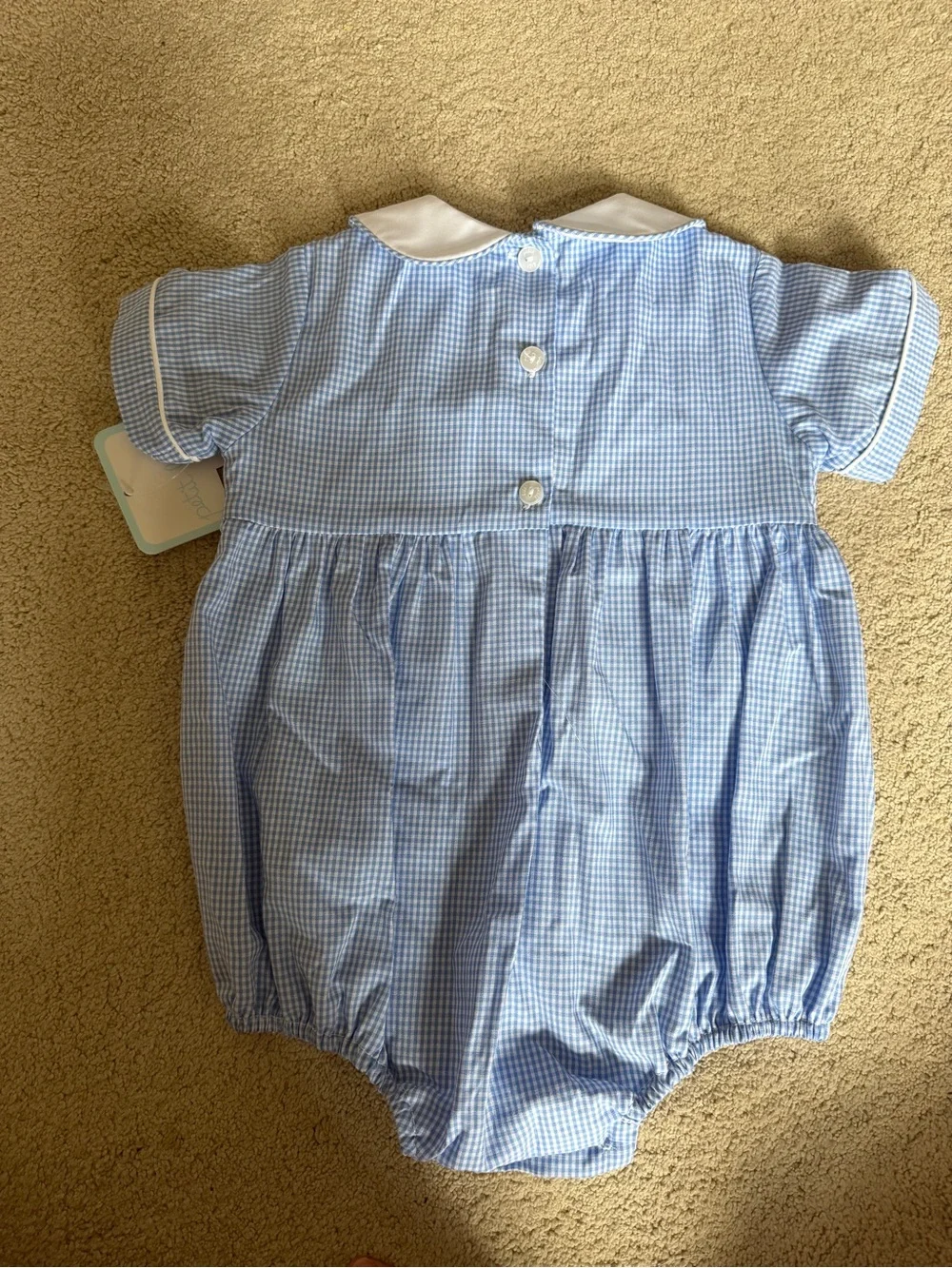 Blue Gingham Smocked Puppy Bubble Romper